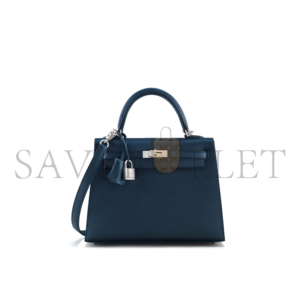 HERMÈS AN INDIGO KELLY 25 WITH PALLADIUM HARDWARE (25*17*7cm) 